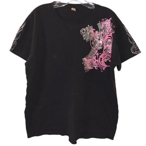 Anvil Tops - Anvil Black T-Shirt w/ Pink & Silver Cross Sz: XL